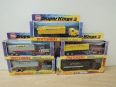 Four 1973 Matchbox Super Kings diecasts, K18 Ford LTS Articulated Tippers, Tarmac, Hoch & Tief,
