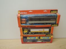 Three 1980's Solido diecasts, 363B Articulated Wagon Onatra, 369 Petrol Tanker Shell and 3507