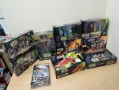 A shelf of modern Star Wars Figures, 1996 Kenner Detention Block Recue, Death Star Escape, 1997