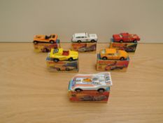 Six Matchbox Series Superfast Lesney 1970-1974 diecasts, H & I Boxes, No 55 Mercury Police Car, No