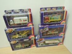 Six 1980's Siku diecasts, 2915 Transporter with Trees, 2916 Refrigerated Lorry, 2917 Mack Wrecker