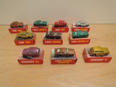 Ten 1977 Polistil Club 33 1:55 scale diecasts, RJ11 Fiat 127, RJ12 Fiat 128, RJ14 Fiat 124, RJ17