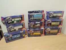 Nine 1980's Siku diecasts, 2513 Road Maintenance Lorry, 2517 Volvo LKW, 2517 Mercedes 809, 2517 Ford
