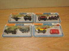 Four 1978 Matchbox 900 diecast sets, TP6 Toe Joe & Mini no29, TP9 Field Car & Trailer with Team