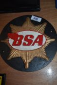 A reproduction BSA plaque.