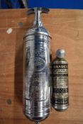 Two vintage fire extinguishers, comprising; Bradex jet fire extinguisher and a Junior Pyrene fire