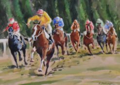 Eddie Shakeshaft (20th Century, British), watercolour, A racehorse study and another of a busy