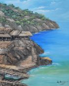 Artist Unknown (continental School, 20th Century), oil on canvas, A coastal settlement, signed