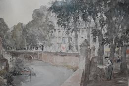 After Francis Russell Flint R.W.S (1915-1977), coloured print, 'My Father Painting At Brantome',