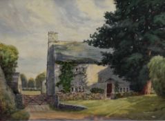 J.H. Meadowcroft (20th Century, British), a watercolour, 'Red Farmhouse, Yealand, Redmayne',