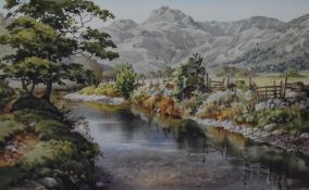 *Local Interest - After Judy Boyes (b.1943, British), a coloured print, 'The riverside path to