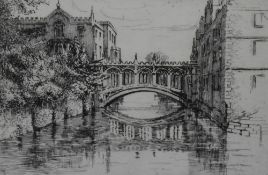 After Mabel Oliver Rae (19th/20th Century), two monochrome etchings, 'Queen's Bridge,