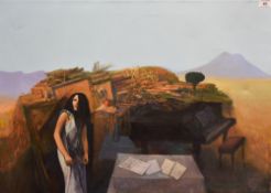 John Picking (20th Century), oil on canvas, 'Music and Debris', signed verso, 50cm x 71cm overall