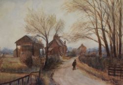 Albert Pinkham Ryder (1847-1917), watercolour, An autumnal landscape depicting a lone figure walking