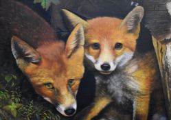 Frank Luke (20th Century), oil on board, A fox and fox cub, signed to the lower left, displayed