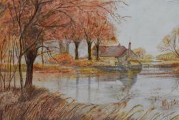 E.W White (1854-1924), watercolour, 'Fall of the Leaf', an autumnal scene depicting a solitary