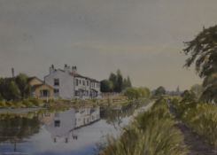 William Mercer (20th Century), a line and wash, 'Canal at Lydiate', signed to the lower right,