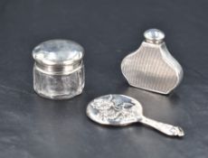 A 925 Sterling grade white metal scent bottle, of flattened and compressed baluster form with