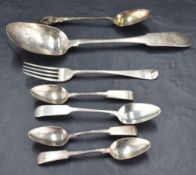 A George III Irish silver fiddle pattern spoon, engraved with initials AG, marks for Dublin 1806,