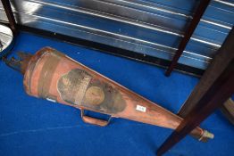 A 1930s fire extinguisher and selection of builders rules/squares