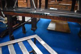 A vintage BT Tub Bench, by Beaty Brothers Ltd, Fergus, Canada, patented 1923, with later glass top