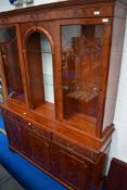 A reproduction Regency style yew wood bookcase/display cabinet