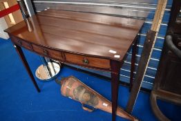 A Regency revival mahogany bow fronted side table with triple frieze drawers , width approx. 96cm