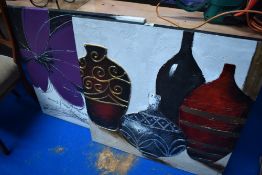Two modern decorative wall canvases