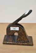 An antique letter press/paper embosser, with stamp for 'The Moorings, Sunderland point,