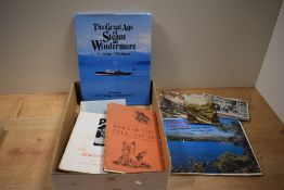 An assorted collection of postcards and local literature, the former of Windermere steamboats and