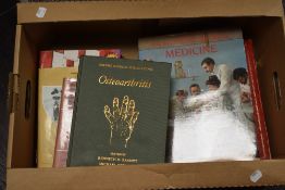A box of medical related literature, to include 'A Short History of Medicine' and 'Osteoarthritis'