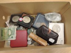 A collection of GB & World Coins including GB £5 on card, Canadian Silver Dollars x2, GB 1889 Silver