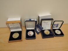 Four Modern Silver Proof Coins, Royal Mint 2001 Britannia 1 of 15000, London Mint 2006 gold plated