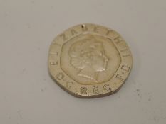 A Queen Elizabeth II 20p Coin, no date but was produced in 2008, known as Mule Coin