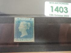 GB 1841 QVIC, 2D BLUE 4 MARGINS CORNER LETTERS FG, MINT (RE-GUMMED) Queen Victorian 2d Blue from