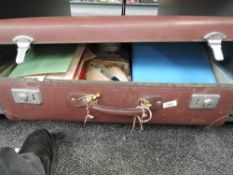WORLD STAMPS IN PACKETS & ALBUMS ETC HOUSE IN OLD SUITCASE Old vintage style suitcase, with varied