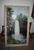 Gerald Hodgson (20th Century, British), an oil on board, A waterfall, possibly Thornton Force,