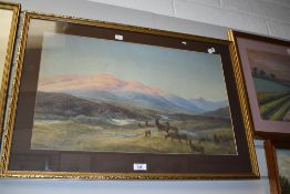 John J. Wilson (19th Century, British), watercolour, a sunlit Highland landscape depicting grazing