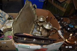 A late 19th/ early 20th century plated tea and coffee set, comprising tea and coffee pots, tray,