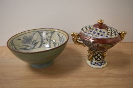 A 20th century lidded urn, having scenes of traditionally dressed ladies and horses, sold with a