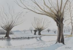 A.E. Malt (20th Century), two watercolours, two winter countryside landscapes with trees, signed