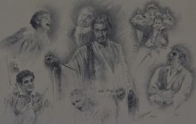 After Colin Bithell (20th Century), a monochrome print, A montage of Hispanic performers and