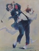 After Robert Owen (b.1930, American), coloured print, 'Double Bogey', framed, 66cm x 80cm overall,