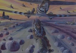 Artist Unknown (20th Century), coloured print, A World War II parachutist, signed indistinctly to