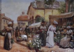 S.Cassells (20th Century, British), decoupage, 'The Flower Market', dated 2003 verso, framed,