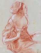 Artist Unknown, chalk/mixed media, A young woman crouching, framed, mounted, and under glass, 19cm x