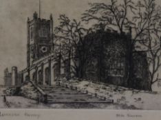*Local Interest - Hilda Simpson (19th/20th Century), a monochrome etching, 'Lancaster Priory',