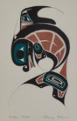 After Danny Dennis (b.1951, Canadian indigenous), coloured print, 'Killer Whale', framed, mounted,