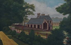 T.L. Buck (19th/20th Century), oil on canvas, A naive landscape depicting a village church, signed