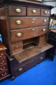 A period oak chest on chest having secretaire section, height approx. 170CM